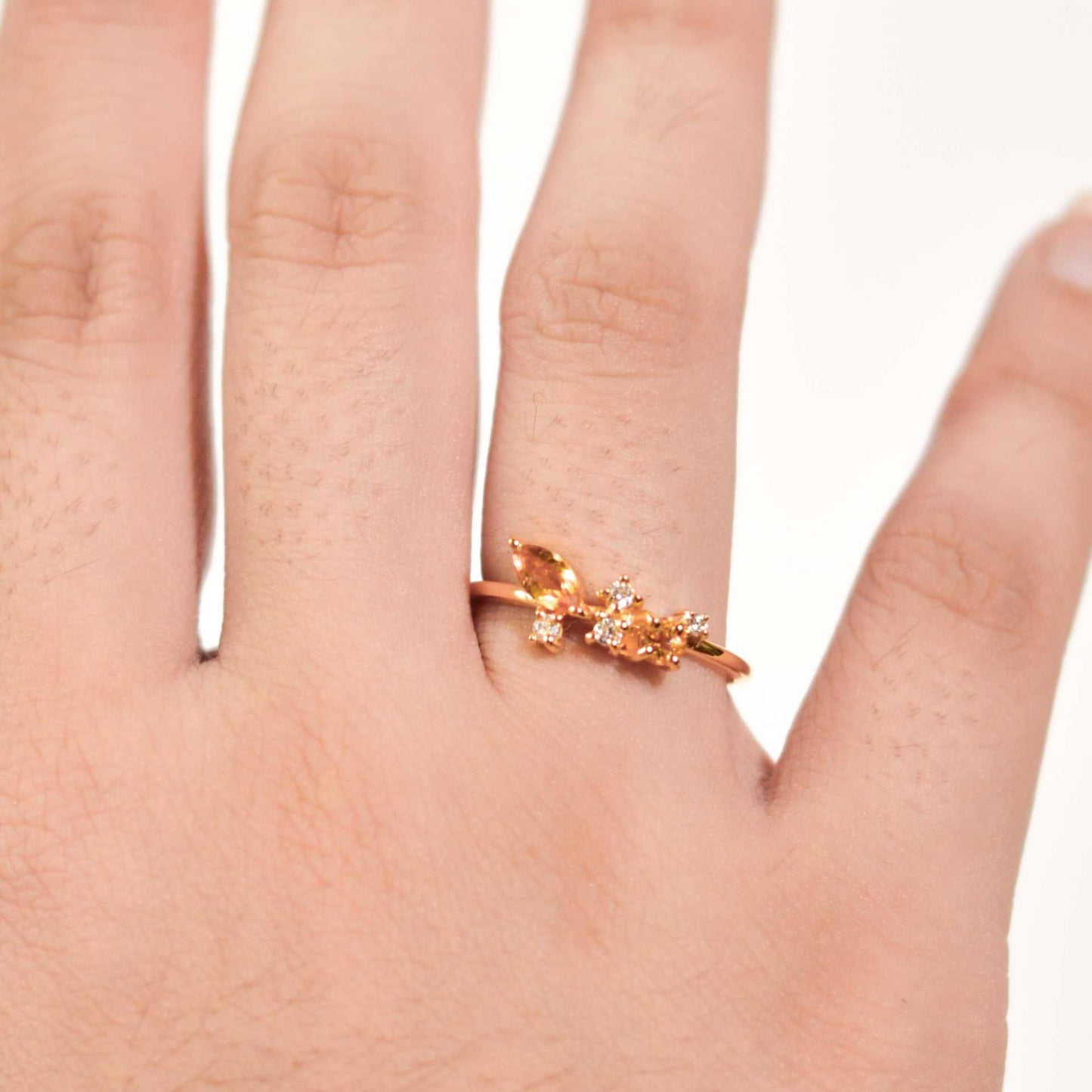 5 x 2.5 mm Marquise cut Citrine with Cz Glitter Ring