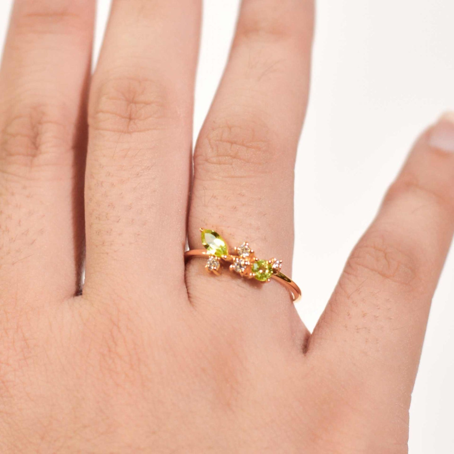 5 x 2.5 mm Marquise cut Peridot with Cz Glitter Ring
