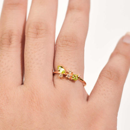 5 x 2.5 mm Marquise cut Peridot with Cz Glitter Ring