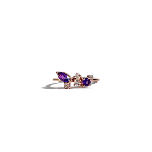 5 x 2.5 mm Marquise cut Purple Amethyst with Cz Glitter Ring