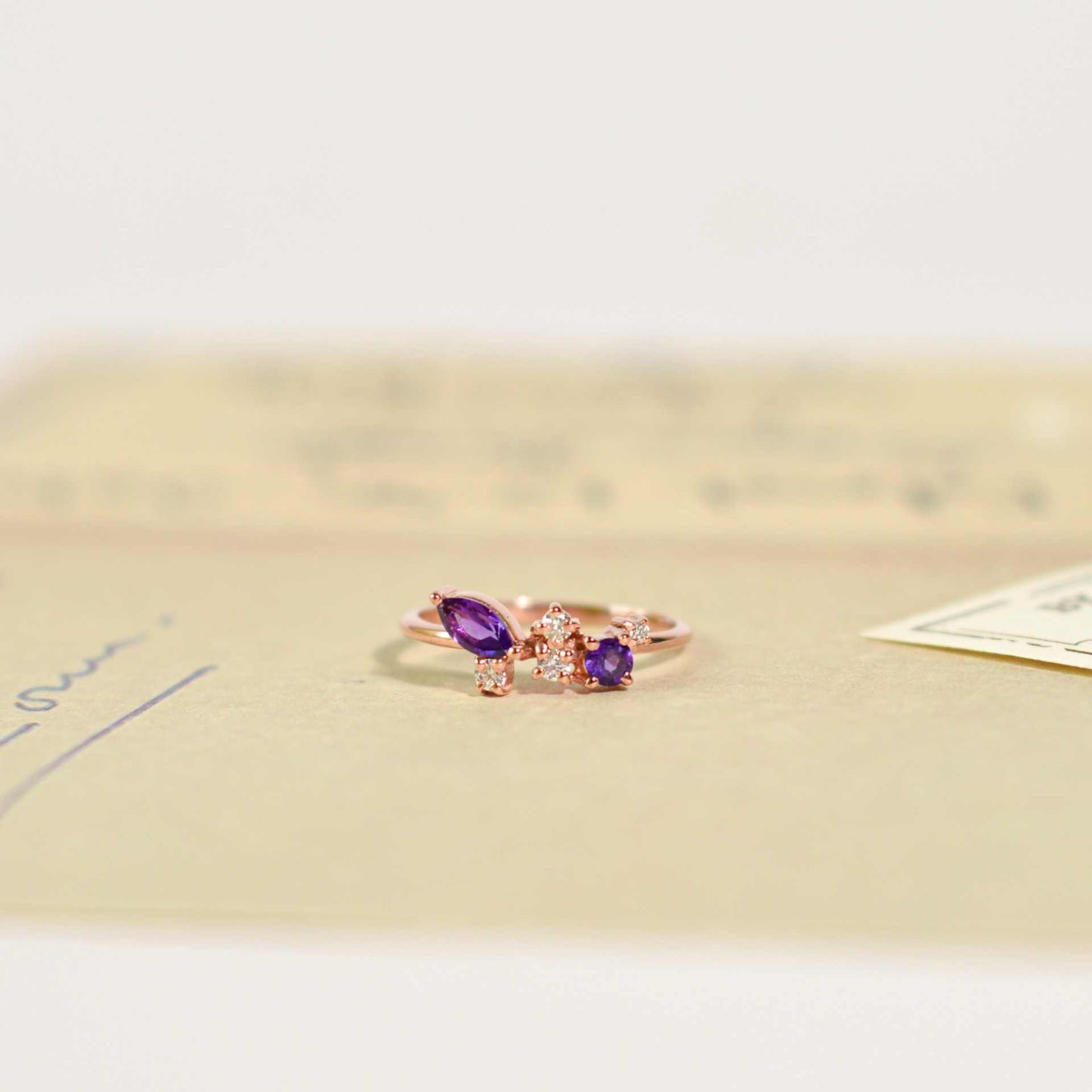 5 x 2.5 mm Marquise cut Purple Amethyst with Cz Glitter Ring