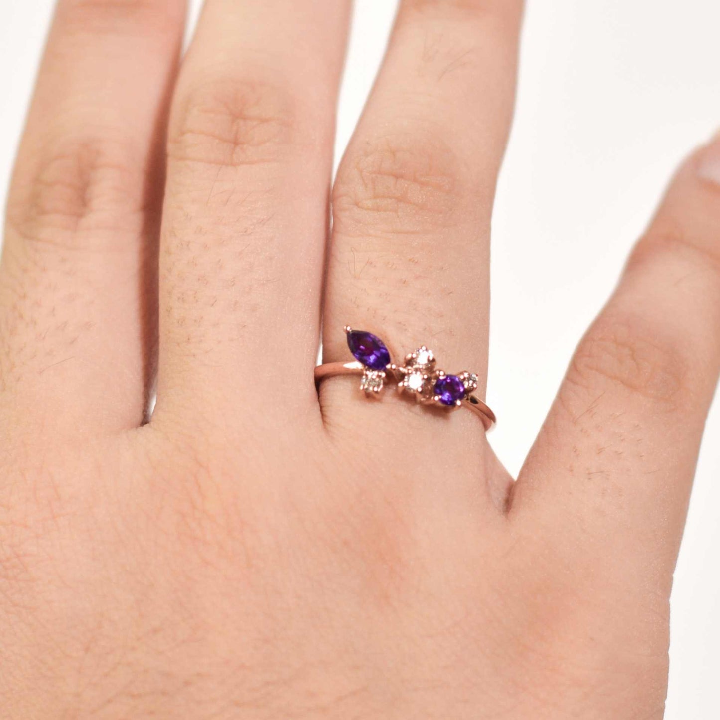 5 x 2.5 mm Marquise cut Purple Amethyst with Cz Glitter Ring