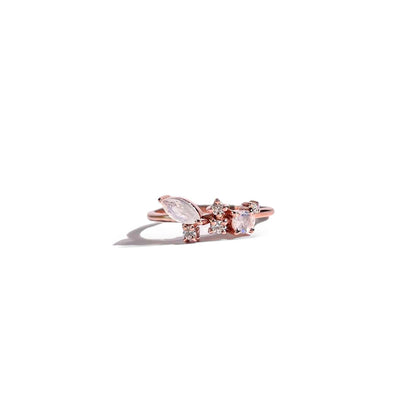 5 x 2.5 mm Marquise cut Rainbow Moonstone with Cz Glitter Ring