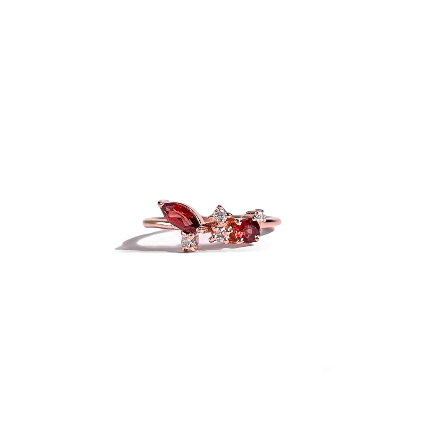 5 x 2.5 mm Marquise cut Red Garnet with Cz Glitter Ring