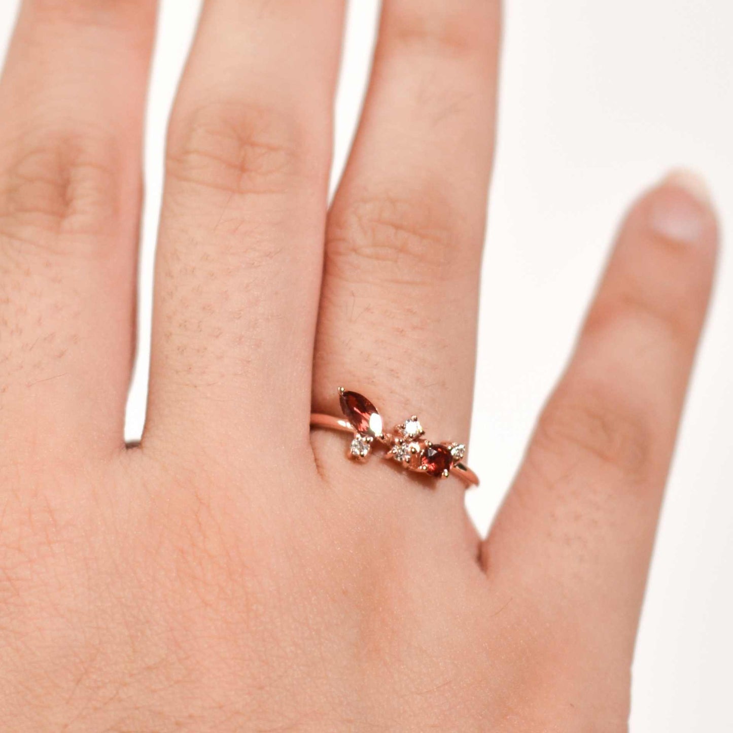 5 x 2.5 mm Marquise cut Red Garnet with Cz Glitter Ring