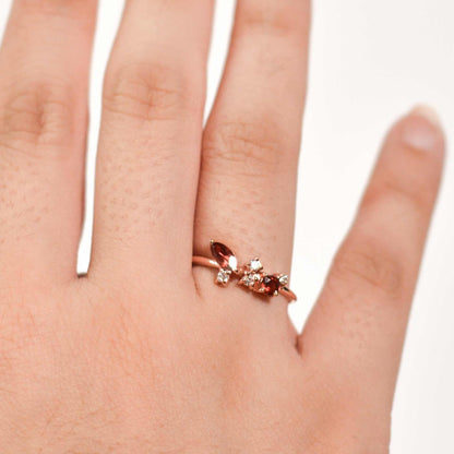 5 x 2.5 mm Marquise cut Red Garnet with Cz Glitter Ring