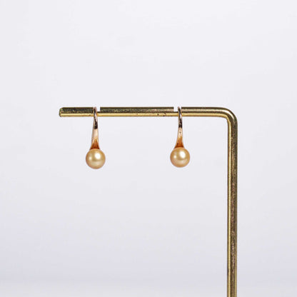 6.0 mm Champagne Round Pearl Yellow Gold Plated Dangling Earrings