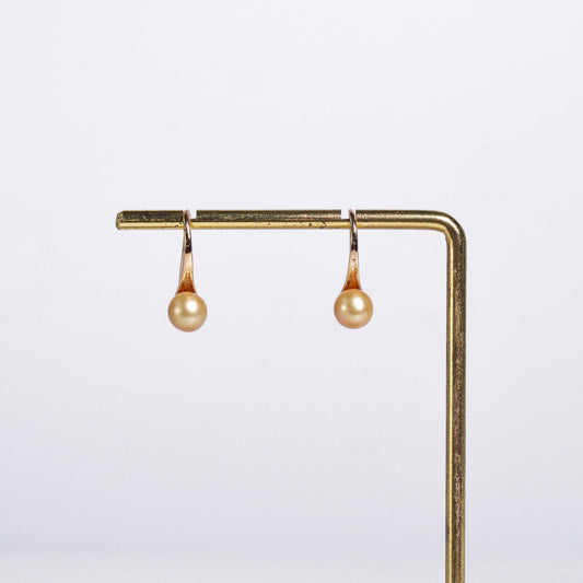 6.0 mm Champagne Round Pearl Yellow Gold Plated Dangling Earrings