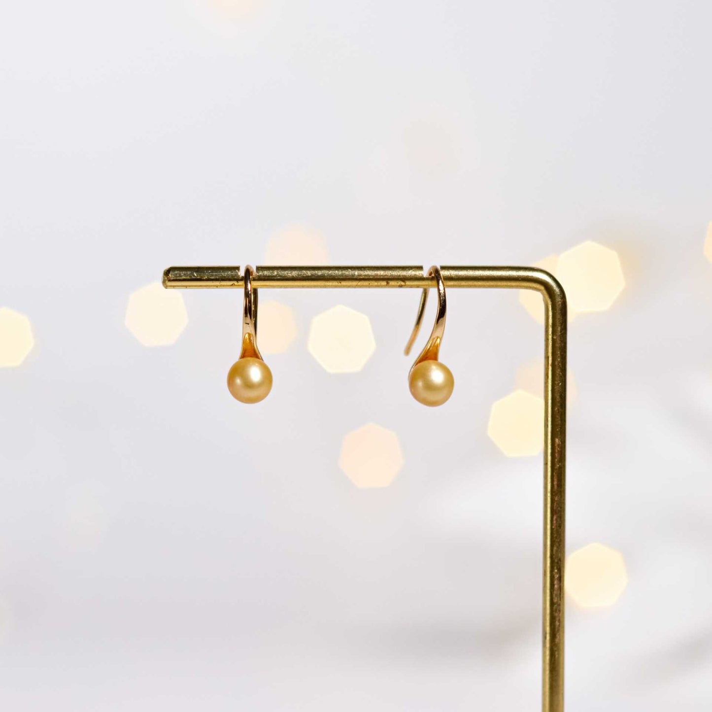 6.0 mm Champagne Round Pearl Yellow Gold Plated Dangling Earrings