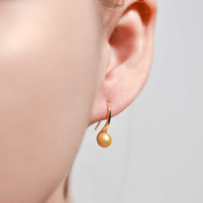 6.0 mm Champagne Round Pearl Yellow Gold Plated Dangling Earrings