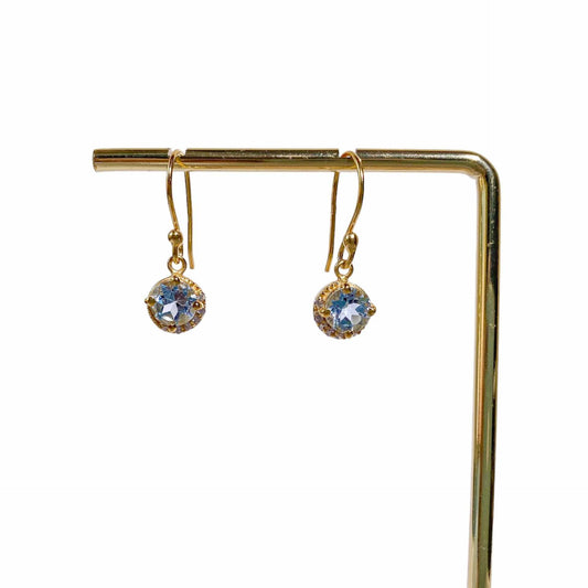 6 mm Round cut Blue Topaz with Crescent Cz Earrings