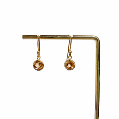 6 mm Round cut Citrine with Crescent Cz Earrings