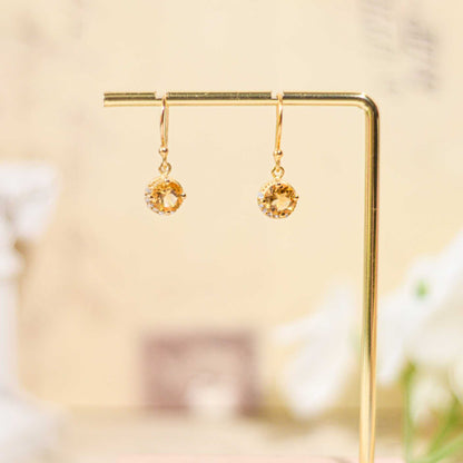 6 mm Round cut Citrine with Crescent Cz Earrings