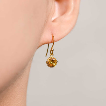 6 mm Round cut Citrine with Crescent Cz Earrings