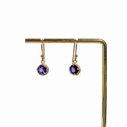 6 mm Round cut Iolite with Crescent Cz Earrings