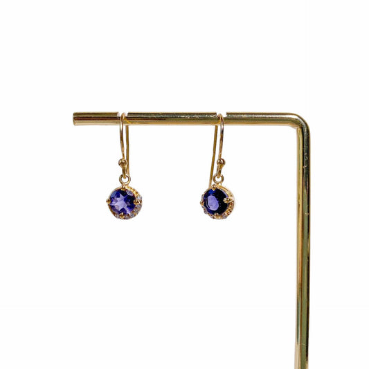 6 mm Round cut Iolite with Crescent Cz Earrings