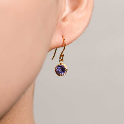 6 mm Round cut Iolite with Crescent Cz Earrings