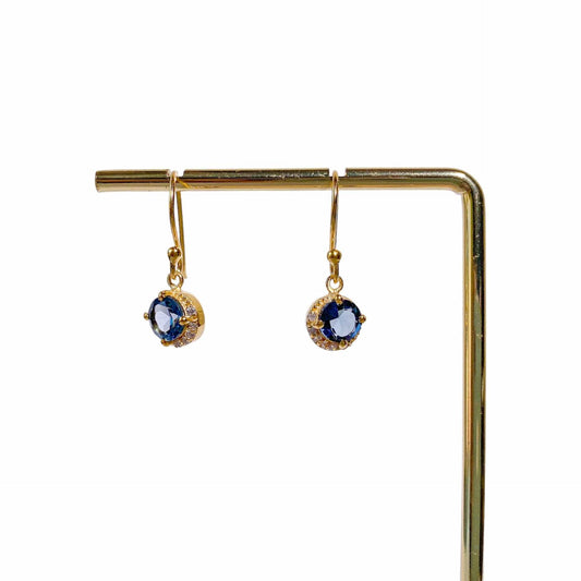 6 mm Round cut London Blue Topaz with Crescent Cz Earrings