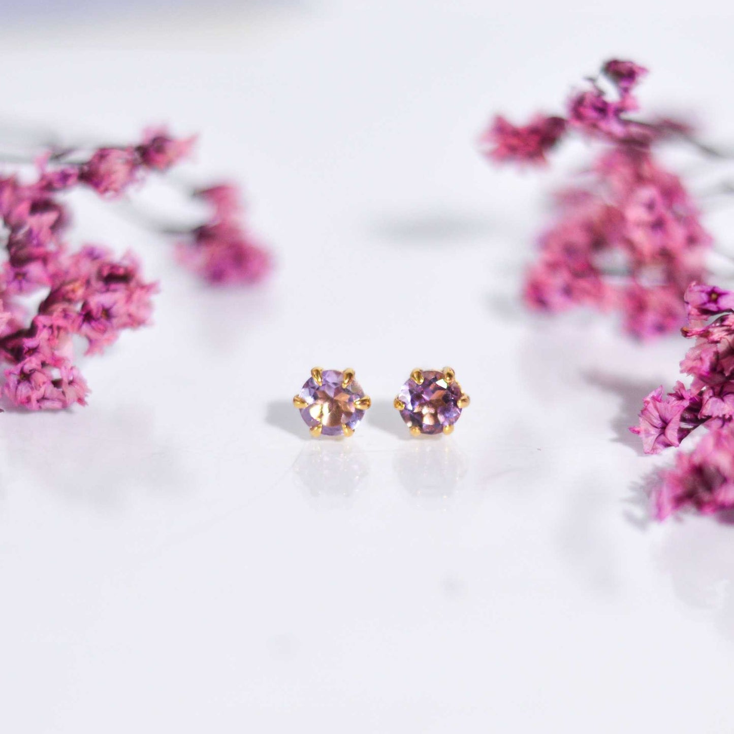 6 mm Round cut Pink Amethyst Earrings