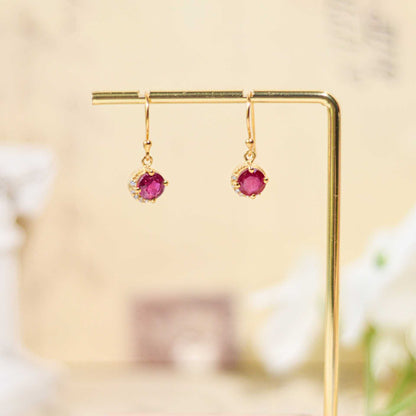 6 mm Round cut Ruby with Crescent Cz Earrings