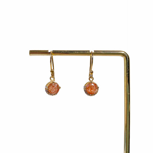 6 mm Round cut Sunstone with Crescent Cz Earrings