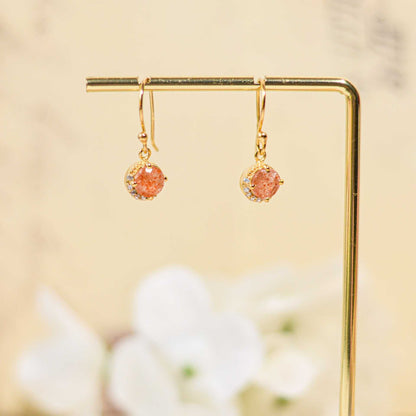 6 mm Round cut Sunstone with Crescent Cz Earrings