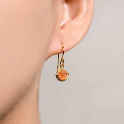 6 mm Round cut Sunstone with Crescent Cz Earrings