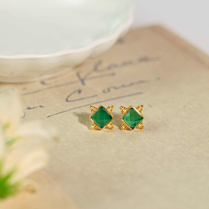 6 mm Square cut Green Onyx Earrings