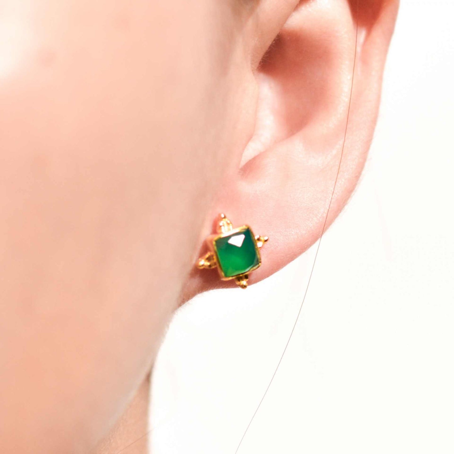 6 mm Square cut Green Onyx Earrings