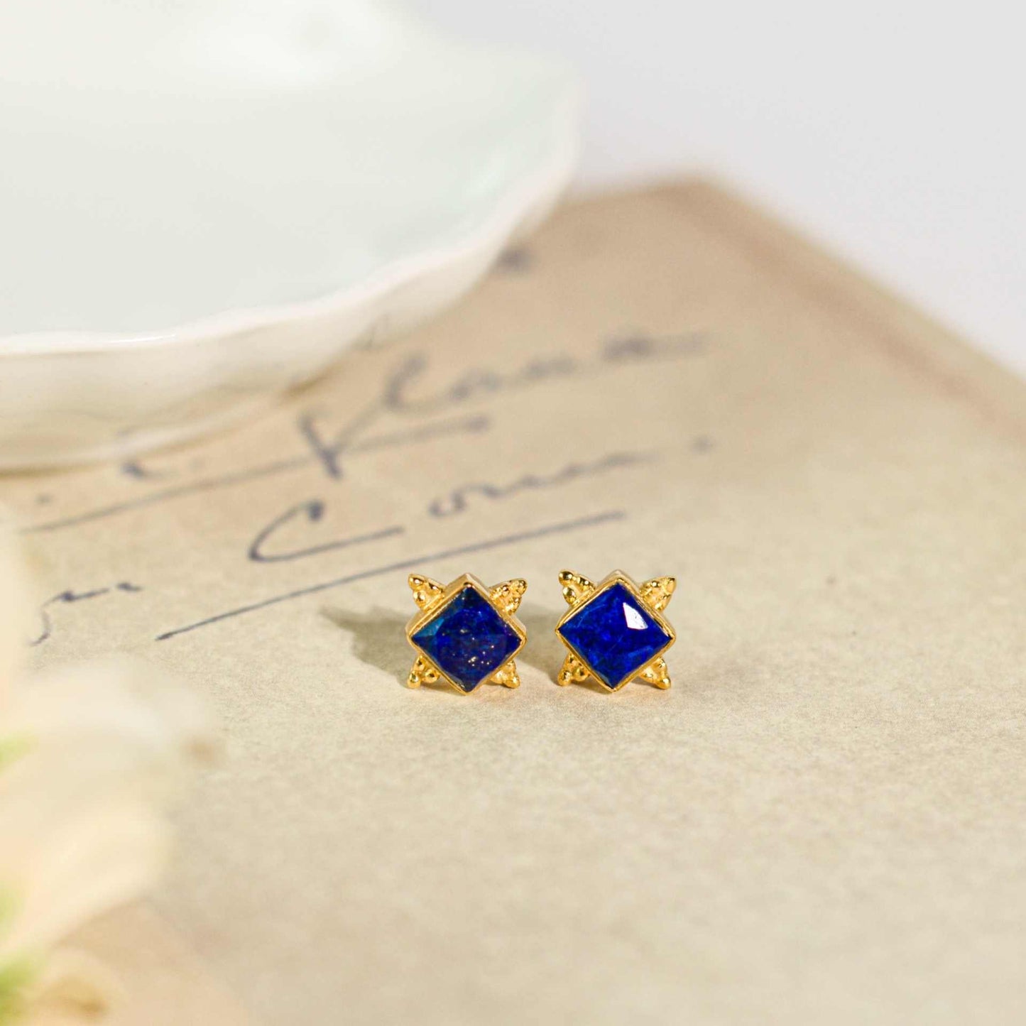6 mm Square cut Lapis Azul Earrings