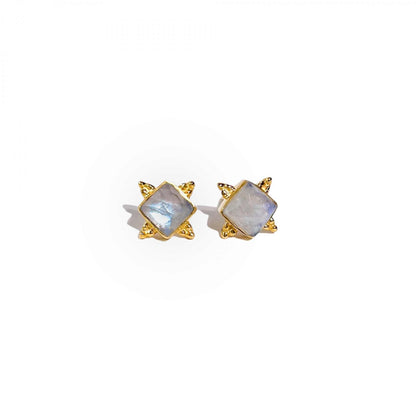 6 mm Square cut Rainbow Moonstone Earrings