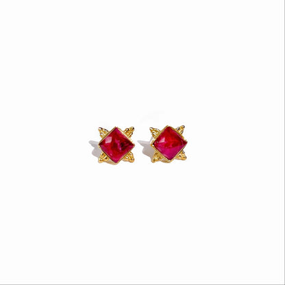 6 mm Square cut Ruby Earrings