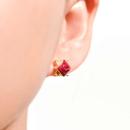 6 mm Square cut Ruby Earrings