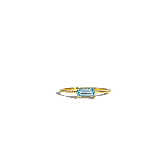 6 x 3 mm Baguette cut Blue Topaz Ring