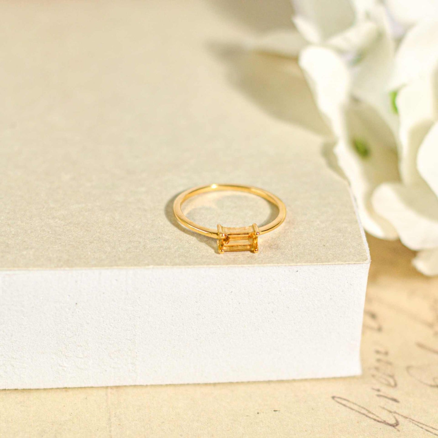 6 x 3 mm Baguette cut Citrine Ring