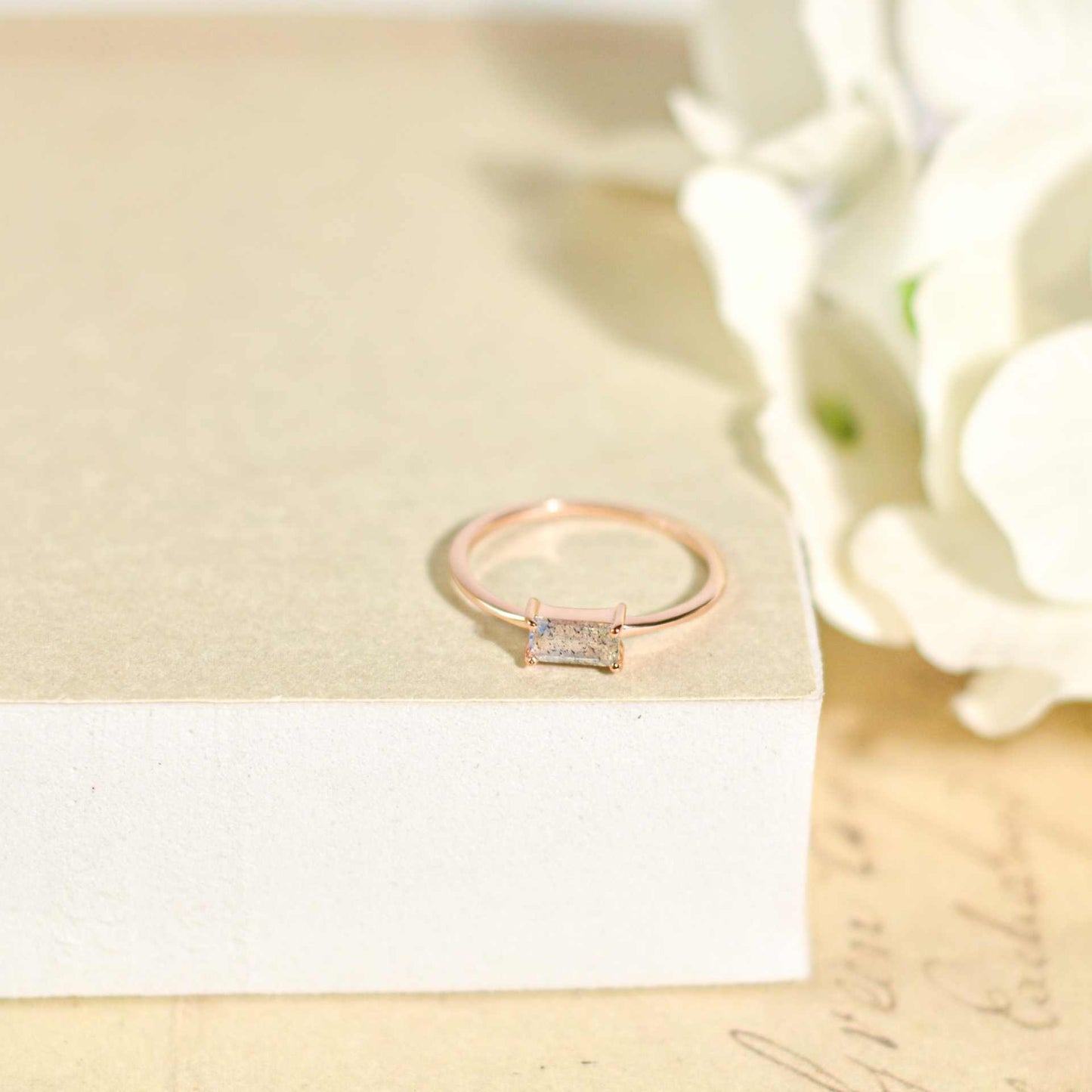 6 x 3 mm Baguette cut Labradorite Ring