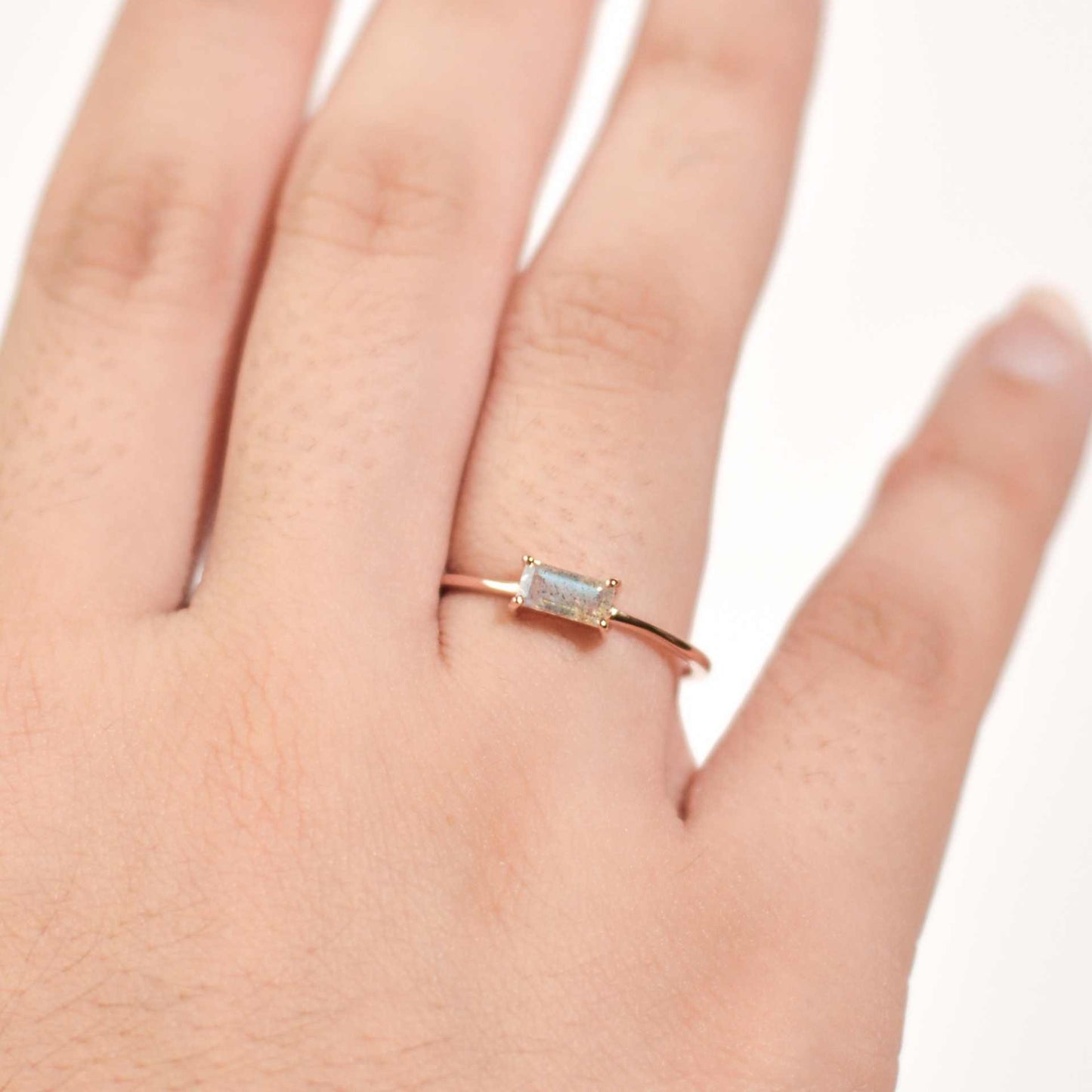 6 x 3 mm Baguette cut Labradorite Ring