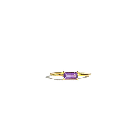 6 x 3 mm Baguette cut Purple Amethyst Ring