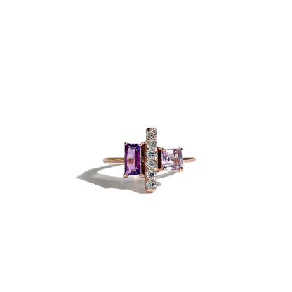 6 x 3 mm Baguette cut Purple Amethyst and Pink Amethyst with Cz accents Ring