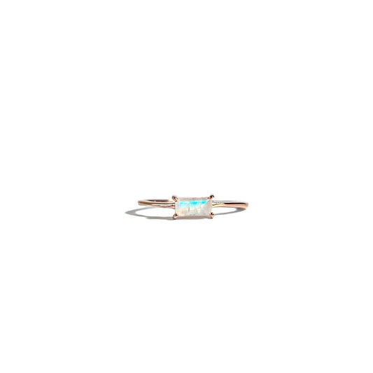 6 x 3 mm Baguette cut Rainbow Moonstone Ring