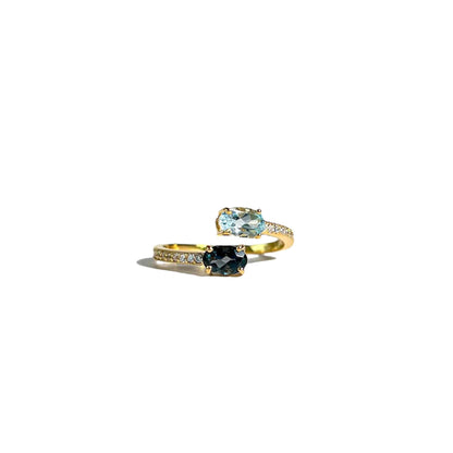 6 x 4 mm Oval cut Blue Topaz and London Blue Topaz Open Ring