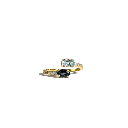 6 x 4 mm Oval cut Blue Topaz and London Blue Topaz Open Ring