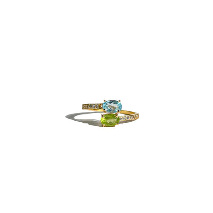 6 x 4 mm Oval cut Blue Topaz and Peridot Open Ring