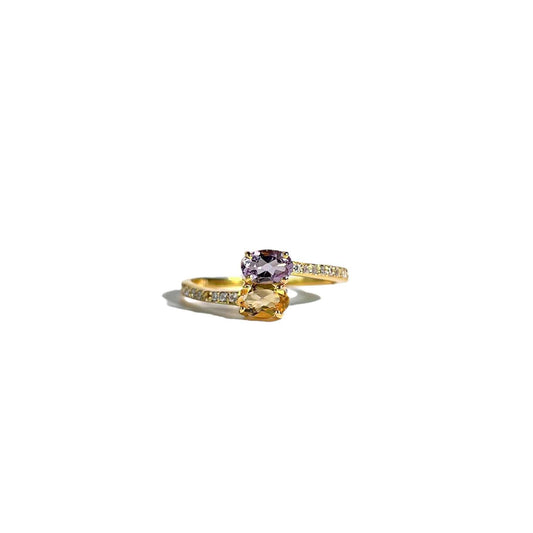 6 x 4 mm Oval cut Citrine and Pink Amethyst Open Ring