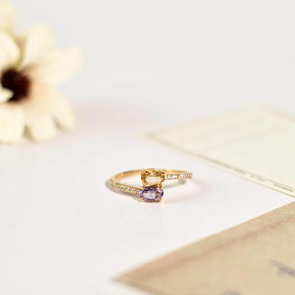 6 x 4 mm Oval cut Citrine and Pink Amethyst Open Ring