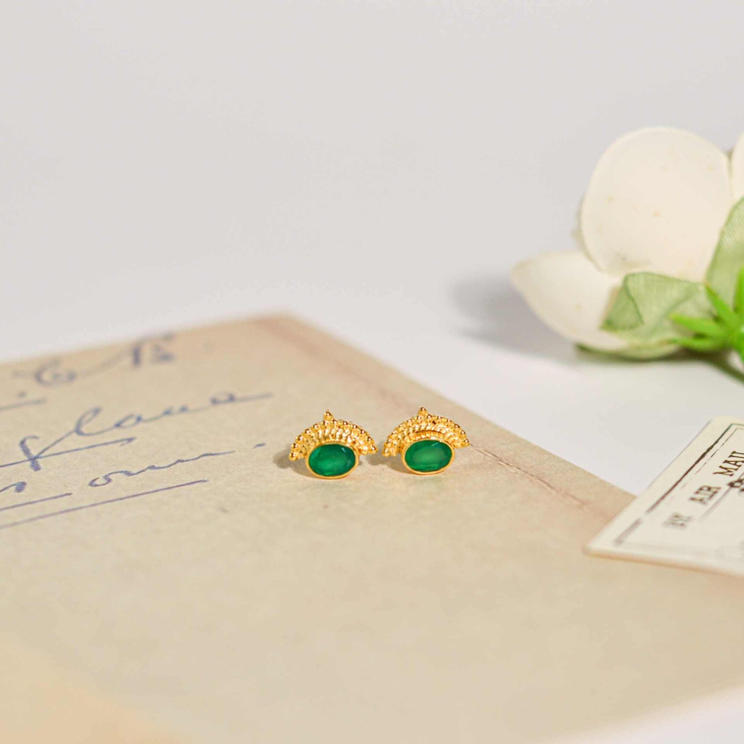 6 x 4 mm Oval cut Green Onyx Earrings