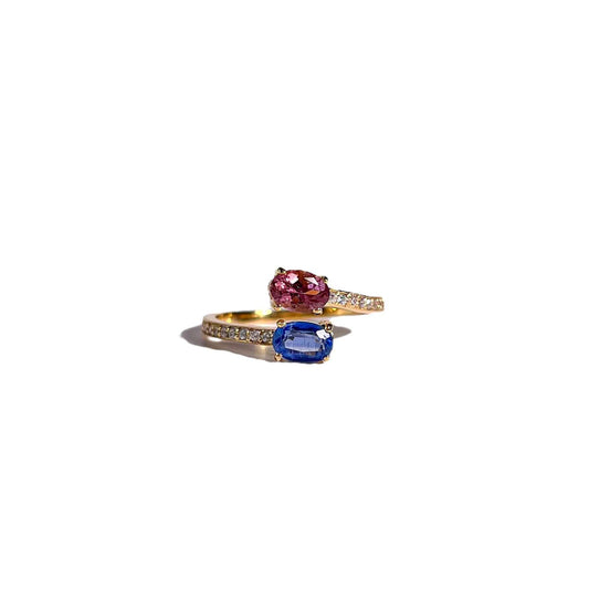 6 x 4 mm Oval cut Pink and Blue Tourmaline Open Ring