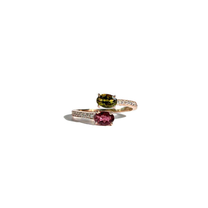 6 x 4 mm Oval cut Pink and Light Green Tourmaline Open Ring