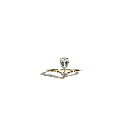 6 x 4 mm Pear cut Blue Topaz with Cz Accent Tiara Ring