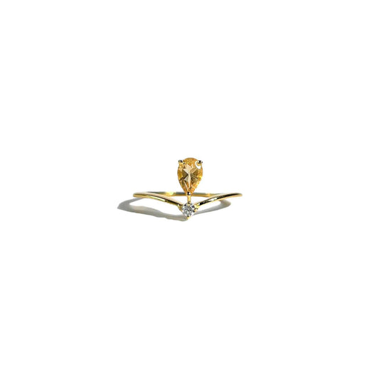 6 x 4 mm Pear cut Citrine with Cz Accent Tiara Ring